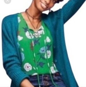 CAbi Teal and Green Floral Cardigan